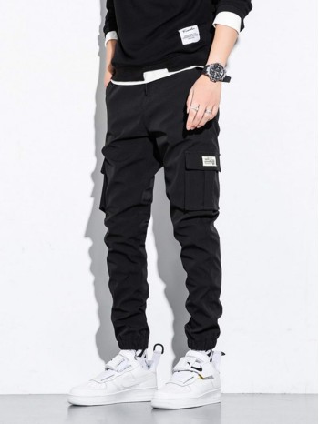 Men Patched Flap Pocket Cargo Pants