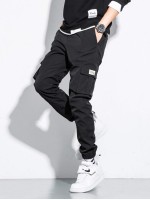 Men Patched Flap Pocket Cargo Pants