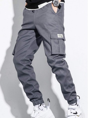 Men Patched Flap Pocket Cargo Pants