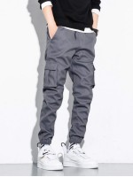 Men Patched Flap Pocket Cargo Pants