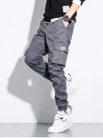 Men Patched Flap Pocket Cargo Pants