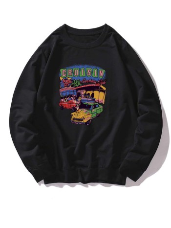 Men Car And Letter Graphic Sweatshirt