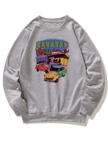 Men Car And Letter Graphic Sweatshirt