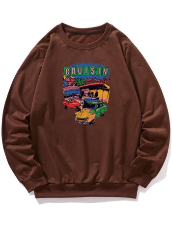 Men Car And Letter Graphic Sweatshirt