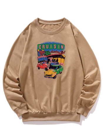 Men Car And Letter Graphic Sweatshirt