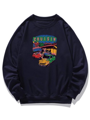 Men Car And Letter Graphic Sweatshirt