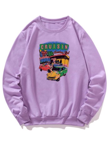 Men Car And Letter Graphic Sweatshirt