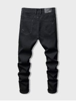 Men Letter Embroidery Ripped Jeans