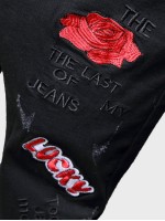 Men Letter Embroidery Ripped Jeans