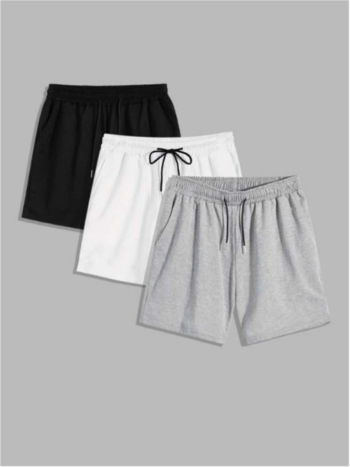 Men 3pcs Drawstring Waist Track Shorts