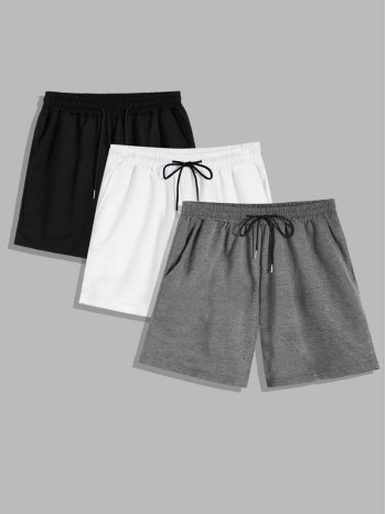 Men Drawstring Waist Shorts Track Set - 3 Pack