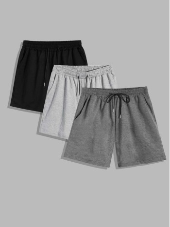 Men 3pcs Drawstring Waist Track Shorts