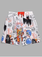 Men Graffiti Print Drawstring Swim Trunks