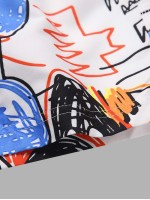 Men Graffiti Print Drawstring Swim Trunks