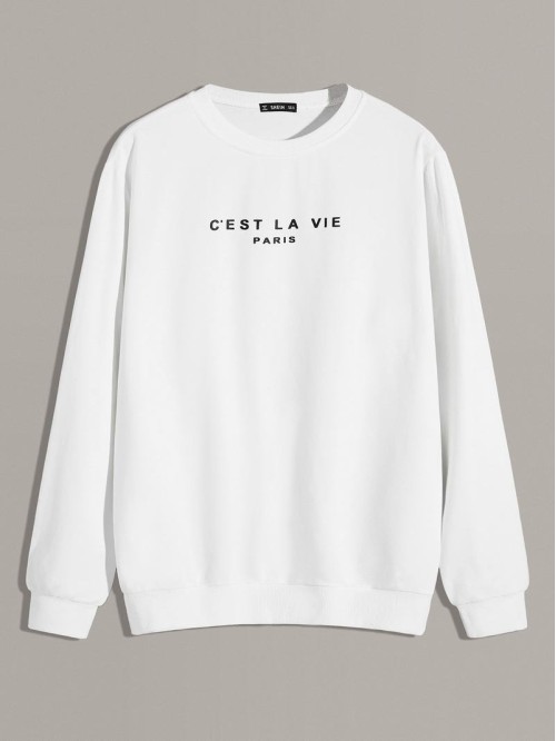 Men Crew Neck Slogan Graphic Sweatshirt