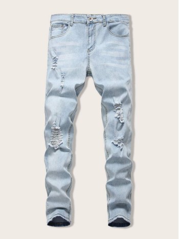 Men Zip Fly Ripped Skinny Jeans