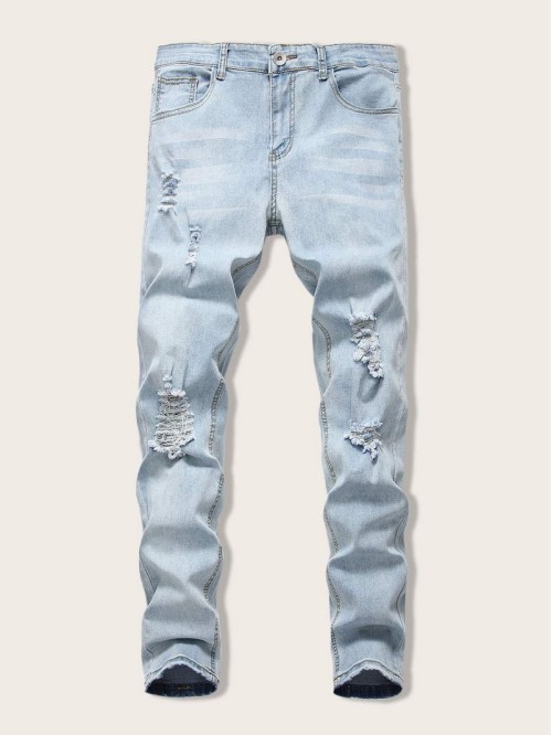 Men Zip Fly Ripped Skinny Jeans