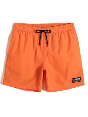 Men Patched Drawstring Waist Swim Trunks