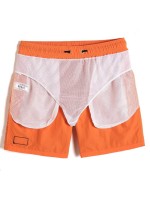 Men Patched Drawstring Waist Swim Trunks