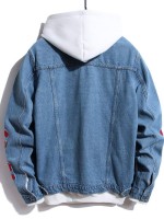 Men Floral Embroidery Sleeve Denim Jacket Without Hoodie