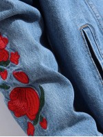 Men Floral Embroidery Sleeve Denim Jacket Without Hoodie