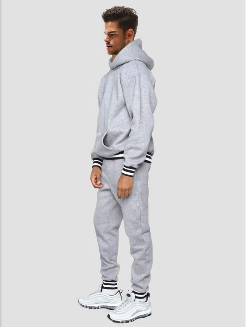 Men Striped Print Kangaroo Pocket Hoodie And Sweatpants