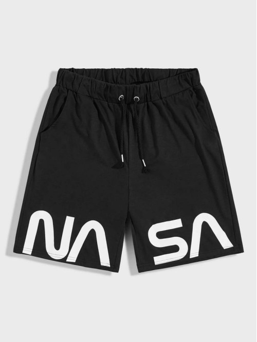 Men Letter Graphic Drawstring Waist Athletic Shorts