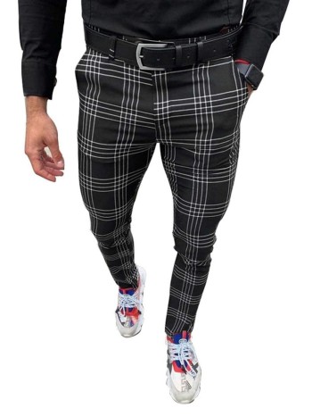 Men Plaid Button Detail Pants