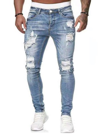 Men Ripped Slant Pocket Jeans