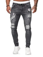 Men Ripped Slant Pocket Jeans