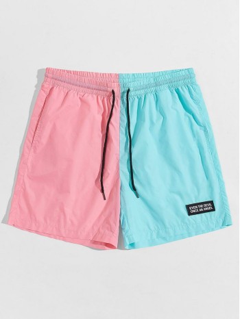 Men Colorblock Drawstring Shorts