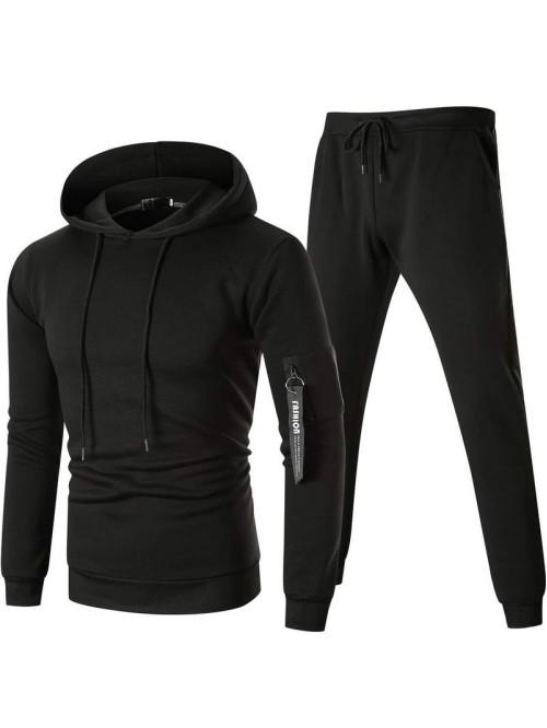 Men Zipper Detail Drawstring Hoodie & Sweatpants