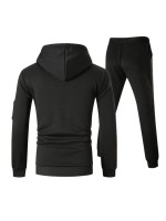 Men Zipper Detail Drawstring Hoodie & Sweatpants