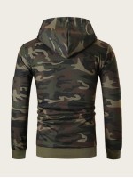 Men Camouflage Print Zip & Drawstring Hoodie Tracksuit