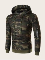 Men Camouflage Print Zip & Drawstring Hoodie Tracksuit