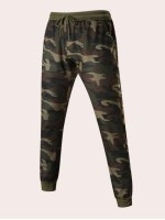 Men Camouflage Print Zip & Drawstring Hoodie Tracksuit