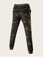 Men Camouflage Print Zip & Drawstring Hoodie Tracksuit