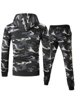 Men Camouflage Print Zip & Drawstring Hoodie Tracksuit