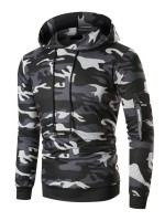 Men Camouflage Print Zip & Drawstring Hoodie Tracksuit