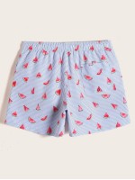 Men Watermelon & Striped Print Swim Trunks