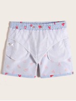 Men Watermelon & Striped Print Swim Trunks