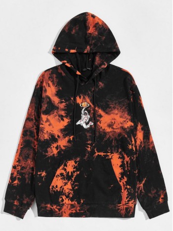 Men Astronaut Print Tie Dye Hoodie