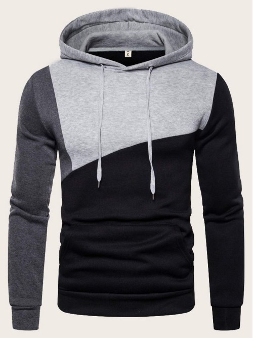 Men Cut And Sew Drawstring Hooded Sweatshirt