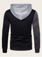 Men Cut And Sew Drawstring Hooded Sweatshirt