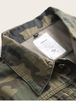 Men Camo Print Denim Jacket