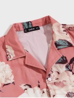 Men Notched Collar Floral Print Shirt & Shorts Set