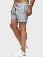 Men Drawstring Waist Slant Pocket Track Shorts