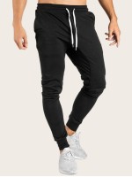 Men Drawstring Waist Side Tape Pants