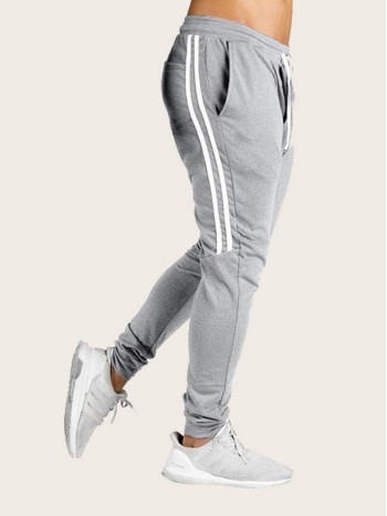 Men Drawstring Waist Side Tape Pants