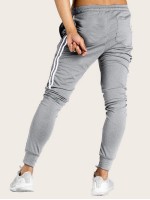 Men Drawstring Waist Side Tape Pants